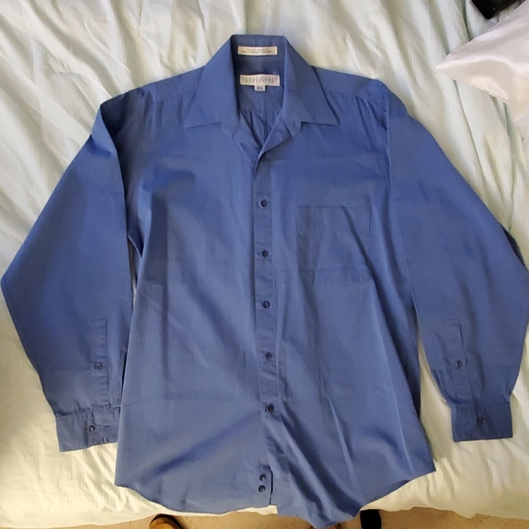 Men's Dress Long Sleeve Blue Collared Shirt - Picture 1 of 7